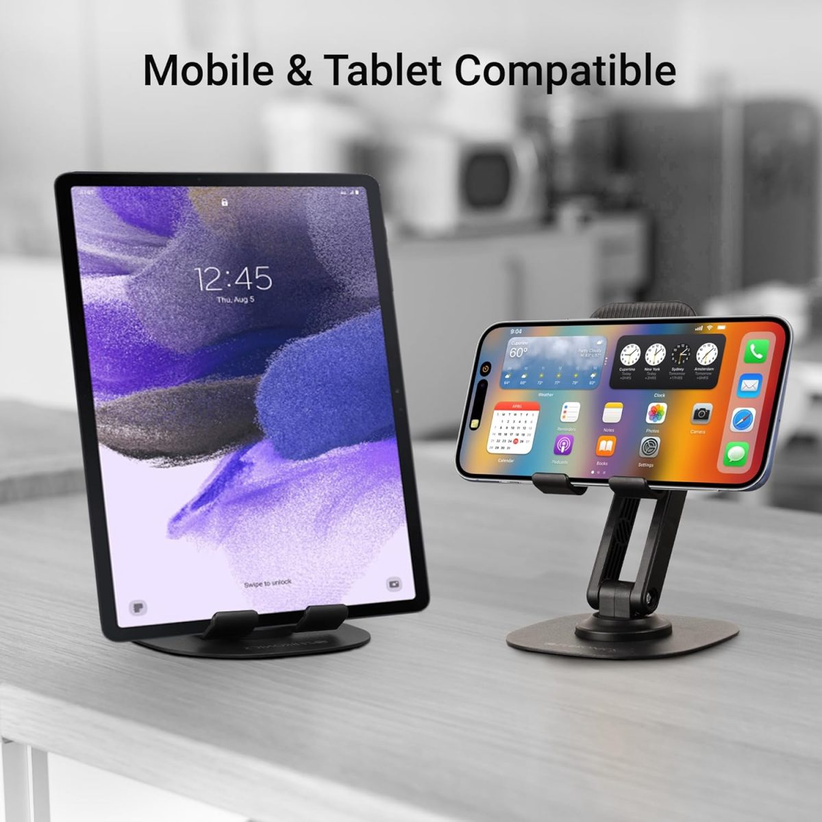 ZEBRONICS MTS200, Foldable Mobile Holder, Upto 9.6 inches, 360° Rotatable, Stepless Multi Angle Adjustment, Anti-Skid Base & Resting pad, Lightweight & Handy, Compatible with Mobile & Tablet (Black) - Image 4