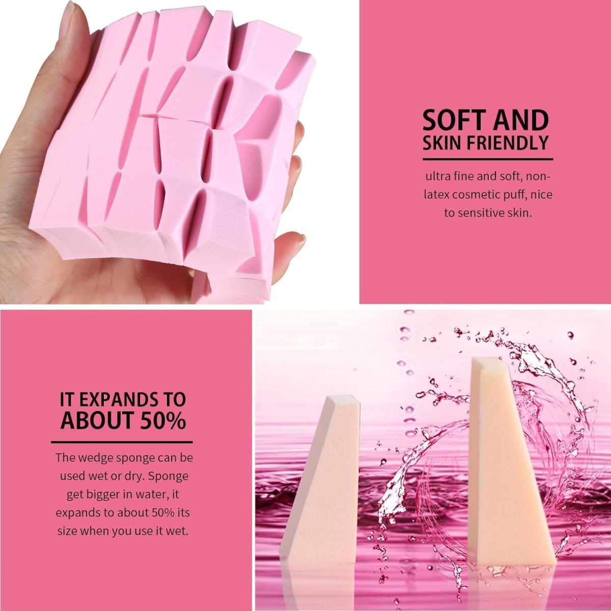 ATETO Cosmetic Makeup Sponges Beauty Blender Small Triangle Blending Foundation and Concealer Wedges, Non-Latex Cosmetic Puff, Wedge Beauty Disposable Makeup Applicator - Image 5