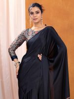 AKHILAM Women's Satin Silk Ajrak Printed Saree With Unstitched Blouse Piece (PURAJRKH001A_RJ_Parent) - Image 4