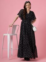 Sheetal Associates Women's Fit and Flare Polka Print Georgette Flared Sleeve Casual Dress - Image 5
