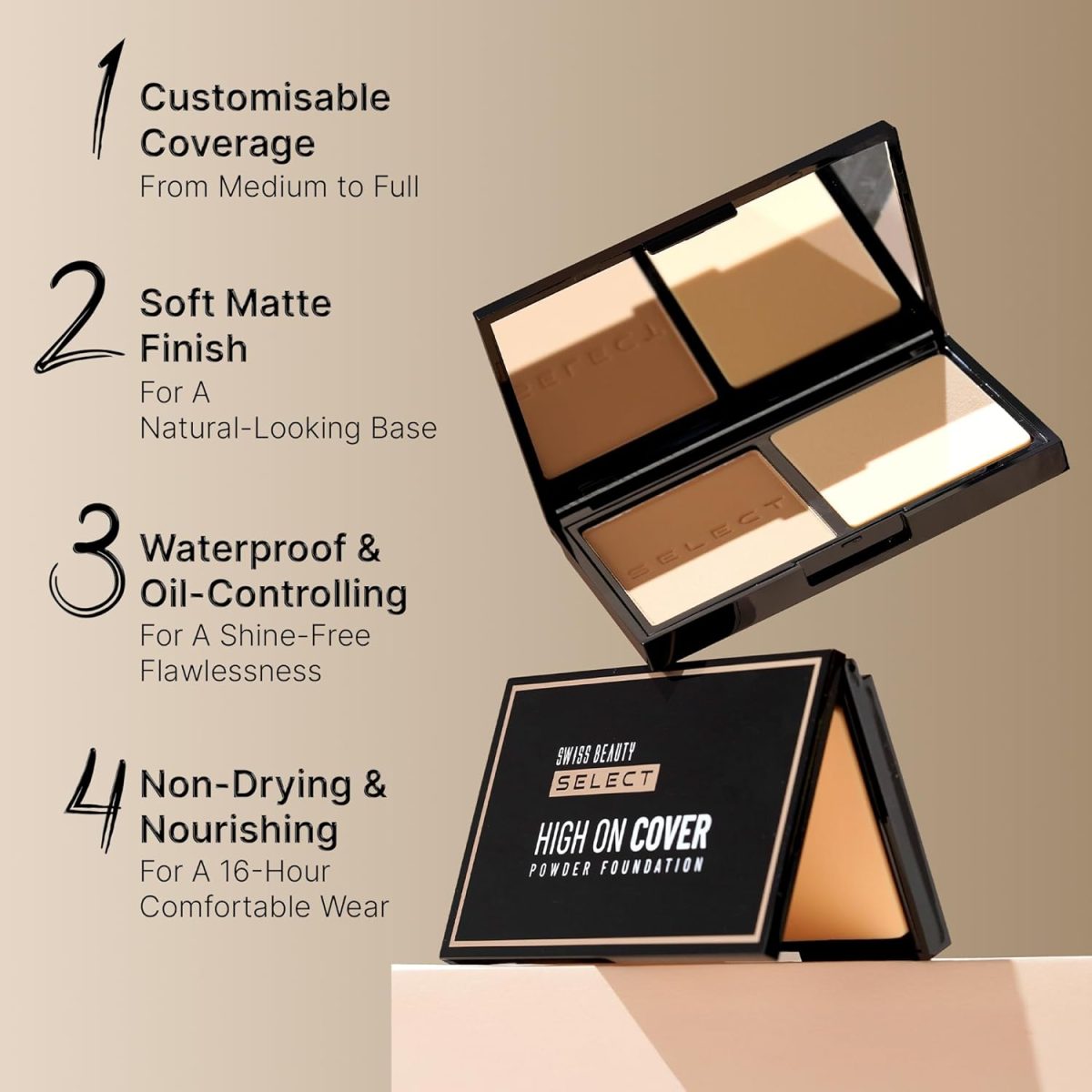 Swiss Beauty Select High On Cover Powder Foundation with sponge | Waterproof & Oil Controlling | 16-Hour wear | Shade 02 Light Natural, 5.5g - Image 3