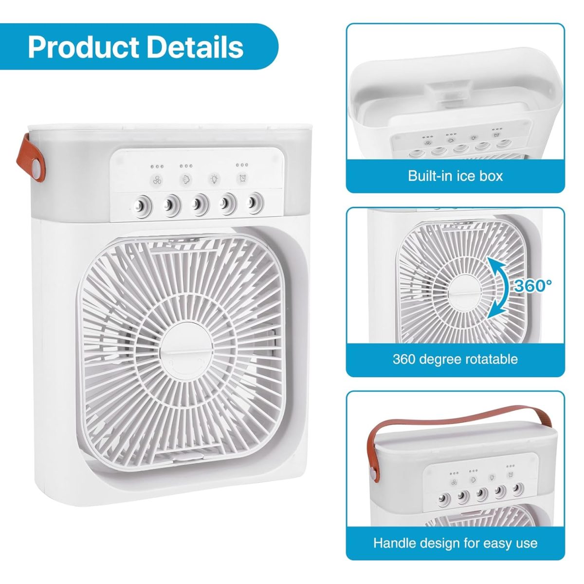 Portable Air Conditioner - Mini Evaporative Air Cooler Desk Air Conditioner Fan with 3 Wind Speeds, 3 Spray Modes, 1/2/3 H Timer and 7 Color Light, Air Cooling Fan - Image 2