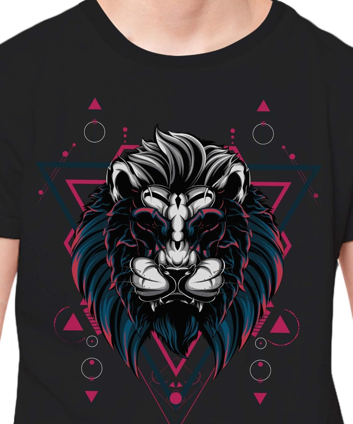 THREADCURRY Mythical Lion | Psychedelic Music Party Holiday Fun Cotton Graphic Printed Tshirt for Boys Black - Image 3