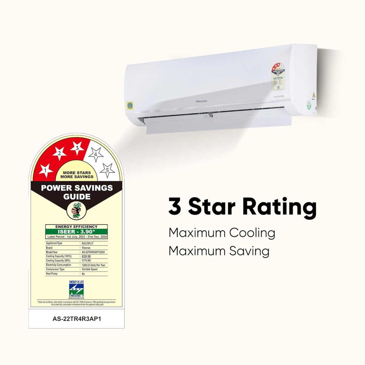 Hisense 1.0 Ton 3 star Inverter Split AC(Copper, 4-in-1 Convertible with Intelligent 4 modes, PM 2.5 filter, Anti corrosion, Self Clean, AS-12TR4R3BP1, White with Chrome Deco Strip) - Image 4