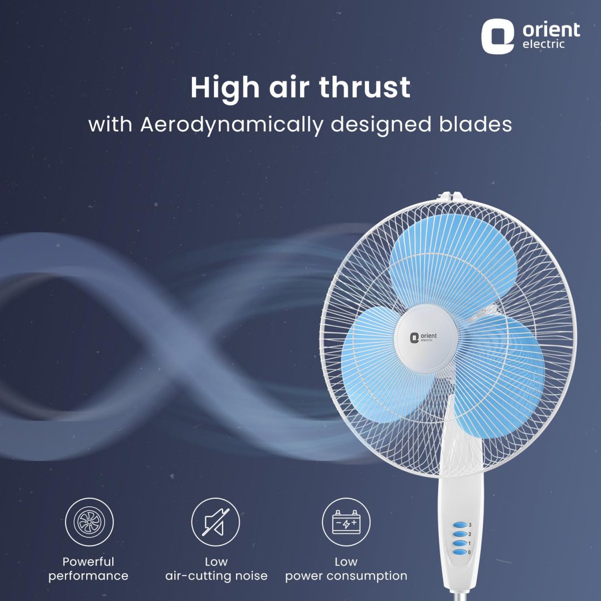 Orient Electric Stand-82 400 MM Oscillating Pedestal Fans | Stand Fan with Tilt Mechanism | High Air Delivery | Aesthetic Design with Telescopic Arrangement (Sky Blue) - Image 3