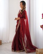 SIRIL Women's Shimmer Chiffon Lace Border Saree With Unstitched Blouse Piece - Image 2