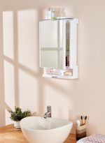 amazon basics Plastic Multipurpose, Wall-Mounted Storage Cabinet with Mirror (White) - Image 2