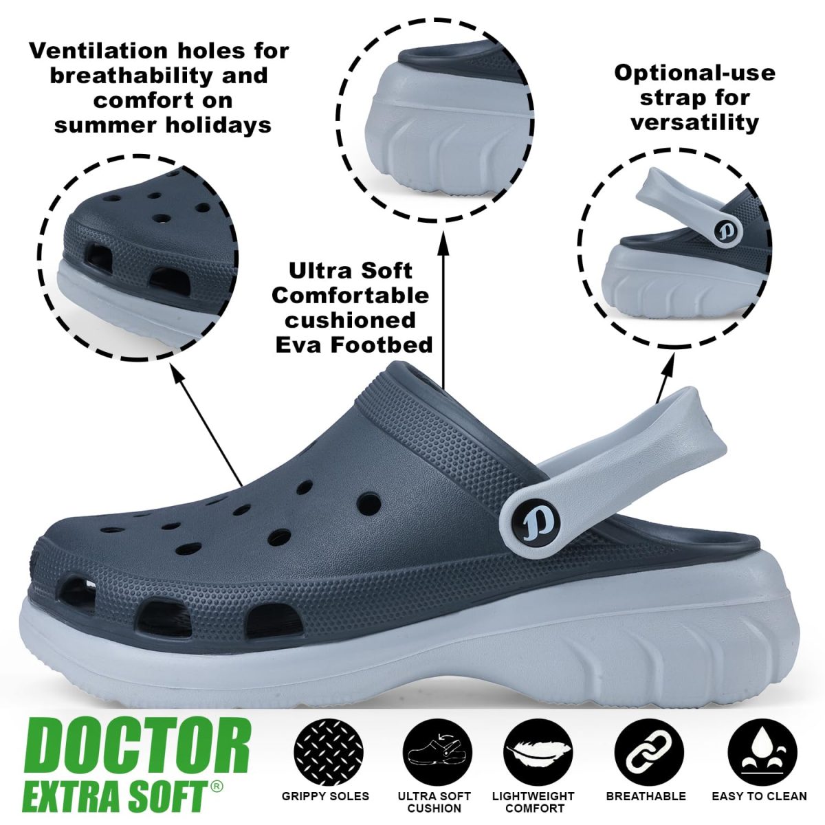 DOCTOR EXTRA SOFT Men's Double Color Comfy Casual Sports Clogs/Sandals with Adjustable Back Strap for Adult| Comfortable & Lightweight| Stylish & Anti-Skid|Waterproof Daily Use Mules Gents/Boys D-551 - Image 2