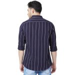 Spykar Men Navy Blue Cotton Slim Fit Full Sleeve Striped Shirt - Image 3