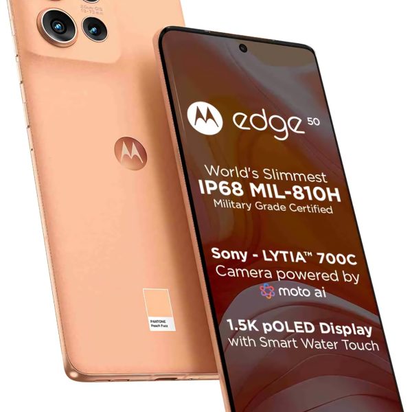 Motorola Edge 50 5G (8GB RAM + 256GB Storage) | 50MP + 13MP + 10MP | 32MP Front Camera | 5000 mAh Battery | Snapdragon 7 Gen 1 Accelerated Edition Processor (Peach Fuzz)