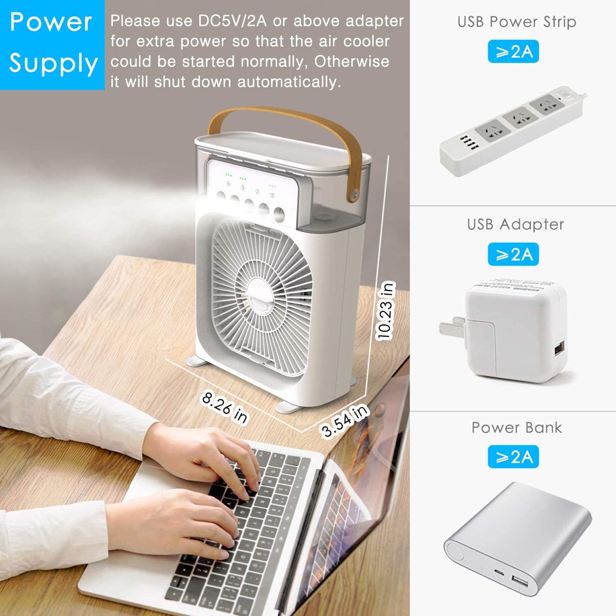 Portable Air Conditioner Fan, Mini Evaporative Air Cooler with 7 Colors LED Light, 1/2/3 H Timer, 3 Wind Speeds and 3 Spray Modes for Office, Home, Dorm, Travel - Image 5