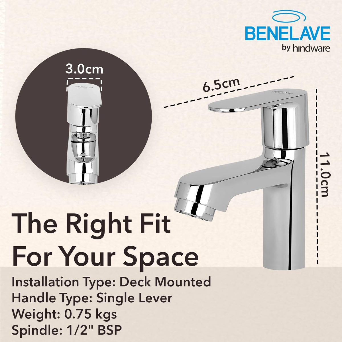 Benelave by Hindware Volga Pillar Tap for Bathroom, Brass with Chrome Finish | 7-Year Manufacturer Warranty - Image 5