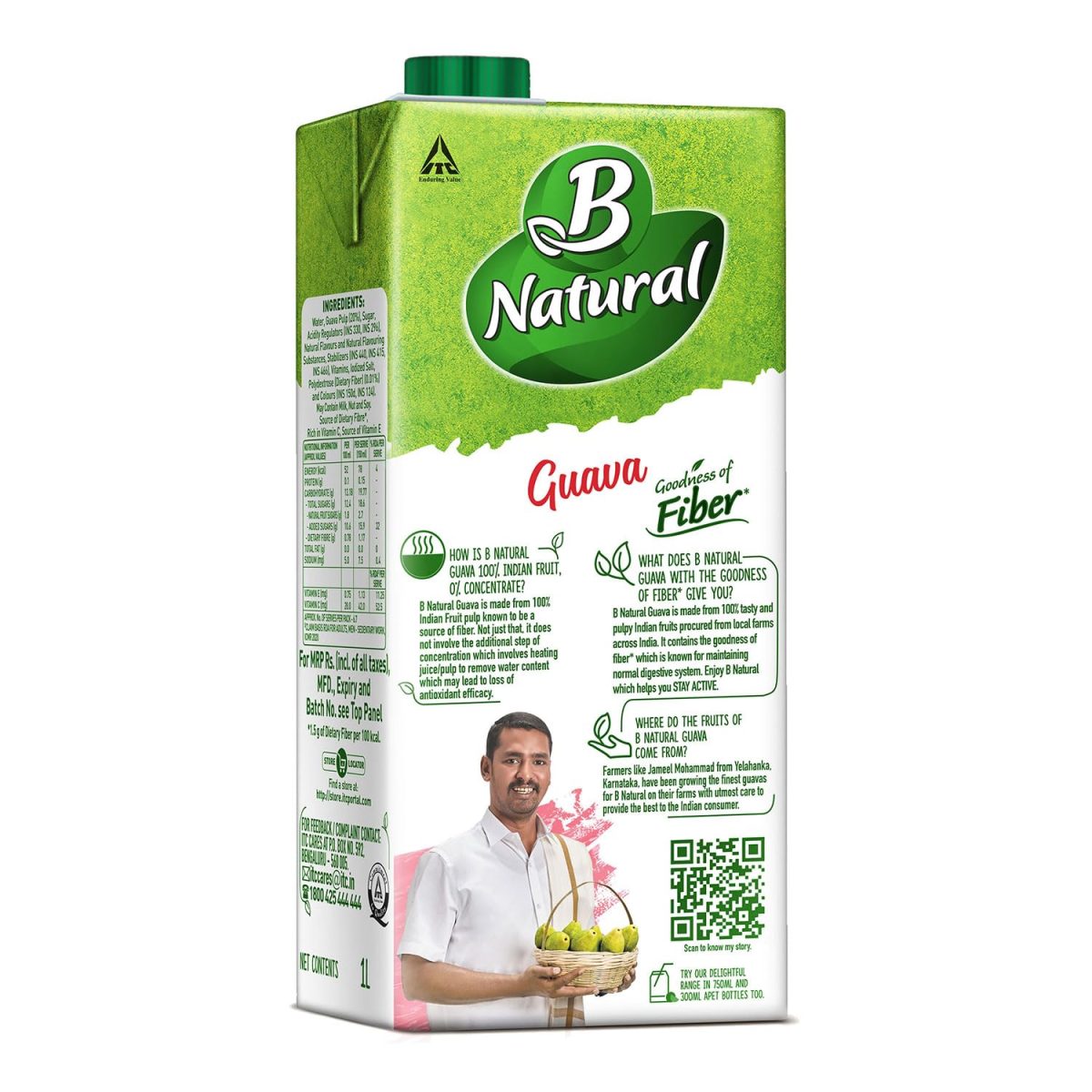 B Natural Guava Juice, Goodness of Fiber, Vit C & E, Made with 100% Fruit Pulp and 0% Concentrate, 1 litre - Image 8