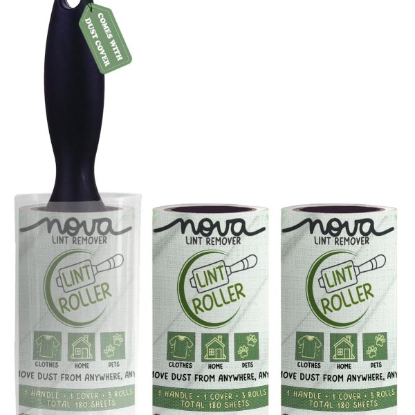 NOVA LINT REMOVER Lint Roller For Clothes Pet Hair Fur Remover From Clothes Lint Remover For Clothes Lint Remover Roller With Cover| 3 Refill (10 Cm) X 60 Sheets = 180 Sheets |