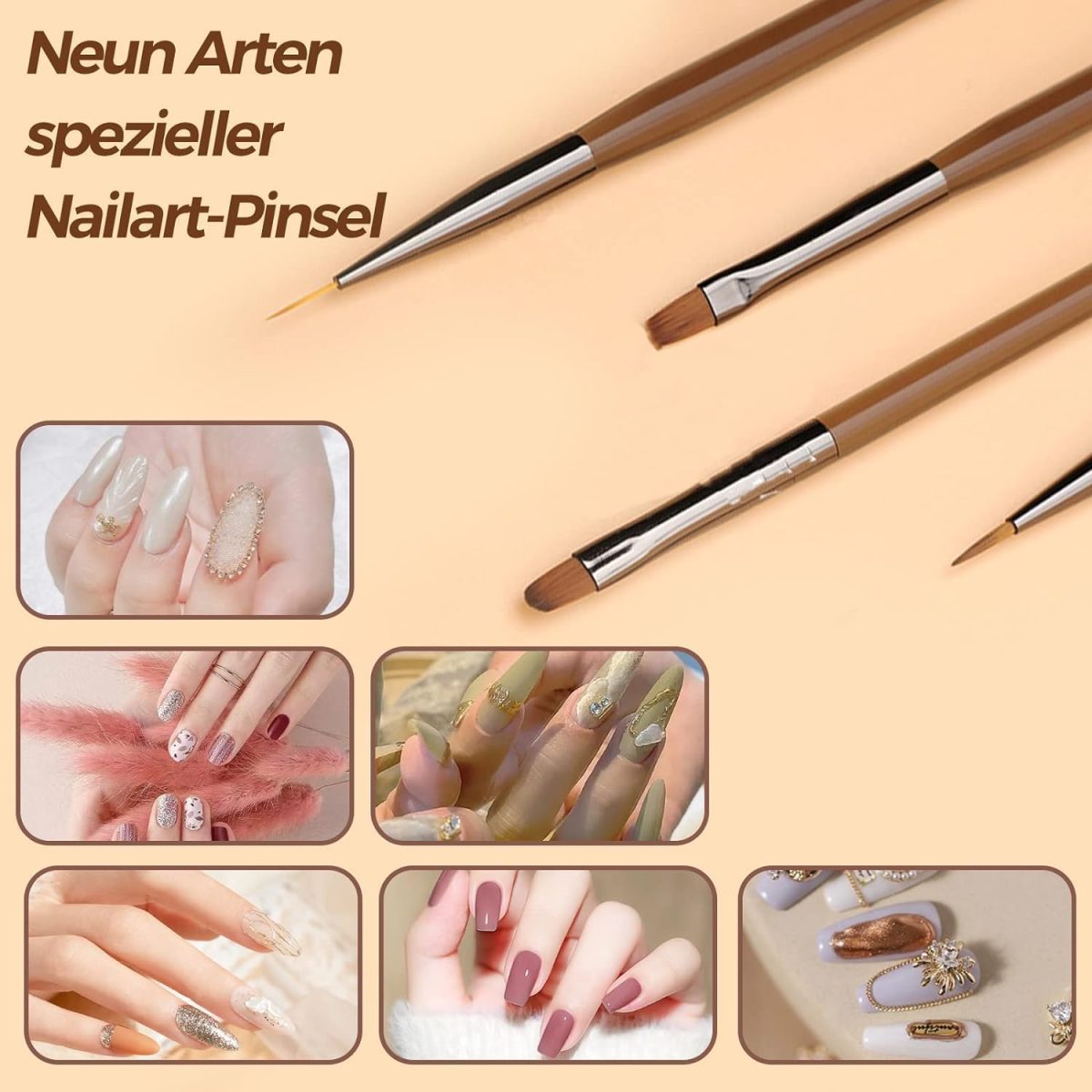 KRENI Nail Art Paint Brush Nail Design Tool for Nail Salon Home Nail Care (9pcs) - Image 7