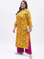 Tissu Plus Women's Yellow & Pink Printed Kurta with Palazzo - Image 2