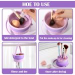 PREPSTO 3 in 1 Cleaning Mat with Brush Drying Holder, Silicone Makeup Brush Cleaner Mat Make Up Brush Cleaning Bowl Cosmetic Brush Washing Tool for Makeup Brush, Sponge, Powder Puff (multicolor) - Image 3