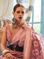 AKHILAM Women's Kalki Koechlin Banarasi Organza Silk Saree With Unstitched Blouse Piece - Image 4