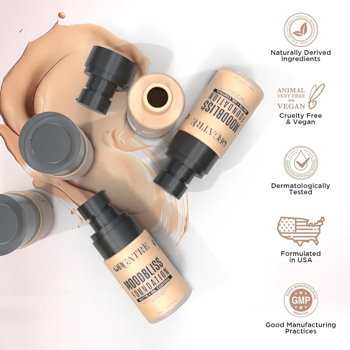 ORGATRE MoodBliss Foundation 30ml | Full Coverage Matte & Dewy Finish | Hydrating & Long-Lasting | Enriched with Niacinamide, Vitamin C & Avocado Oil | SPF 30 PA++ | Suitable for All Skin Types | 138 - Image 6