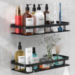 Misamo Enterprise Bathroom Wall Shelf Organiser, Adhesive Mount Storage Rack with Installation Kit (Shelf-Black, Pack of 2)