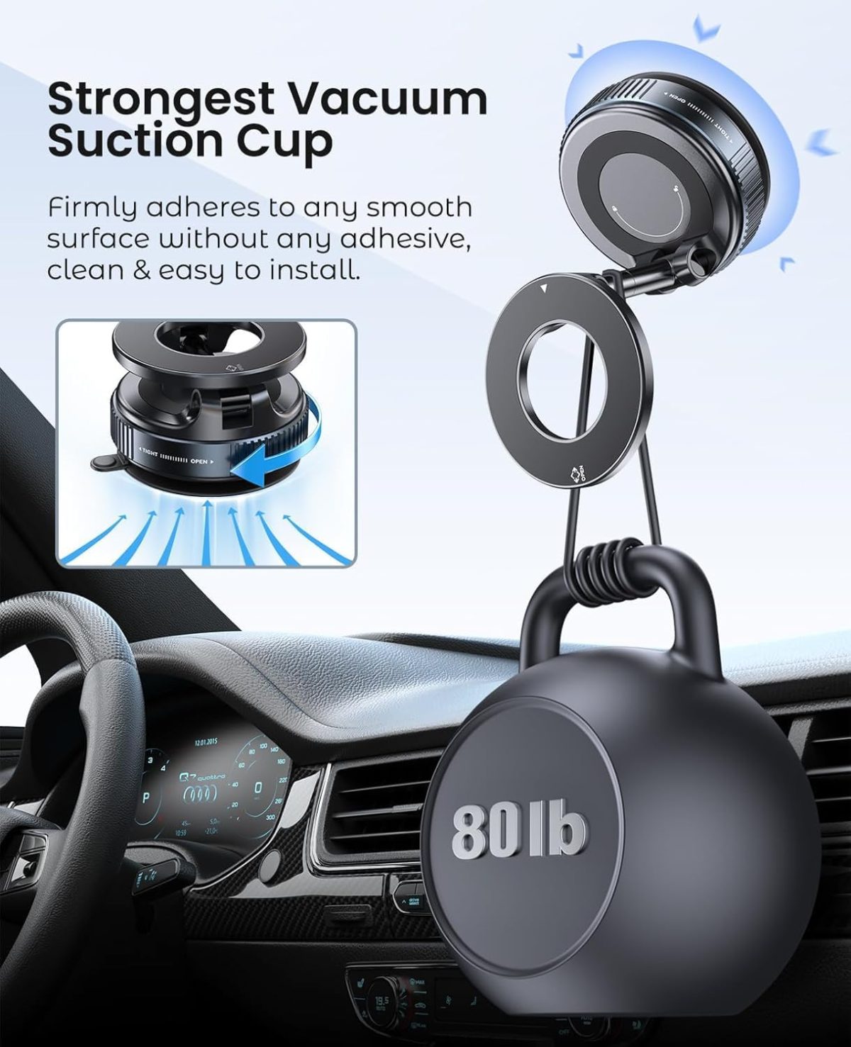Yootech 360° Vaccum Magnetic Phones Holder, Magnetic Car Phone Mount, Hands-Free Suction Cup Phones Holder for Car/Gym/Mirror/Shower, Car Mount Compatible with All Mobile (Extended) - Image 8
