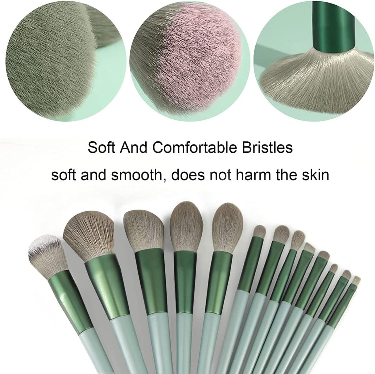 lizepto 13 Pcs Makeup Brushes Set with Bag – Foundation, Concealer, Powder, Blush, Highlighter, Eyeshadow & Eyebrow Brushes – Travel Makeup Kit for Beginners & Makeup Artists (Green) - Image 2