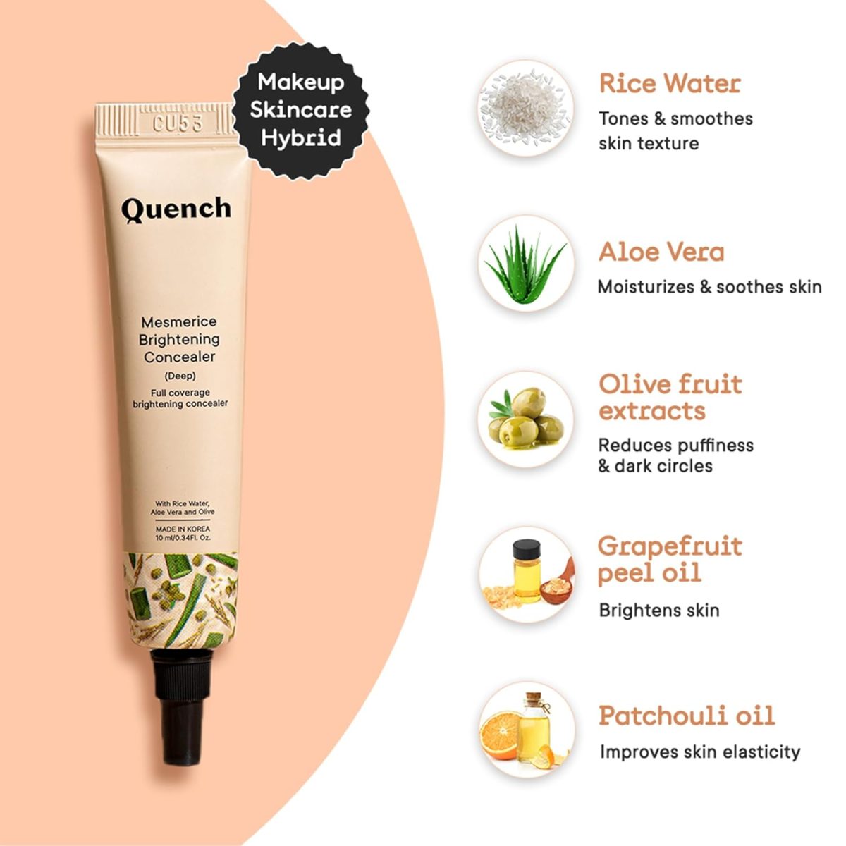QUENCH BOTANICS Brightening Natural Cream Concealer With Rice Water & Aloe Vera | For All Skin Types Conceals Dark Circles & Brightens Under Eyes | Made In Korea (Medium), 10Ml - Image 2