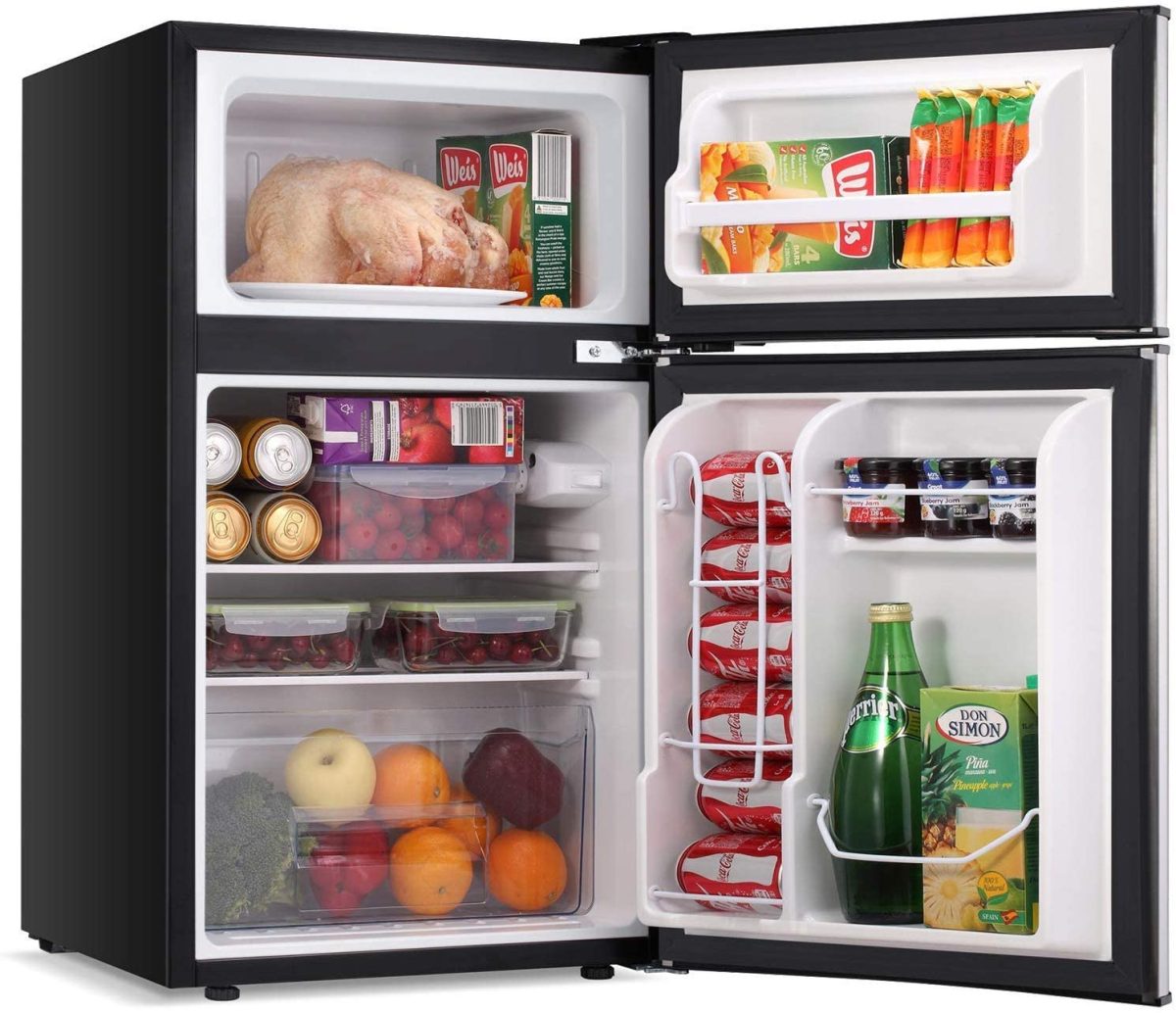 LEONARD USA 115 L Inverter Double Door Mini Fridge for Home Small Fridge with Separate Deep Freezer Compartment & Interior Light for Bar (Based on American Technology) (Black & Silver)