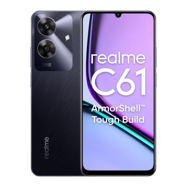 realme C61 Smartphone 4+64GB Black, 6.74-inch Screen, 90Hz Display, 5000mAh Battery, 32MP Camera, 7.84mm Ultra Slim Design, Octa-Core, IP54