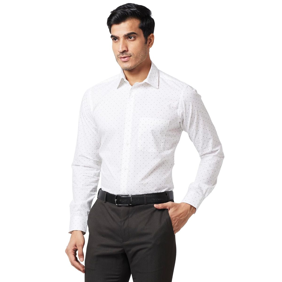 Raymond Men's Pure Cotton Print Pattern Slim Fit Semi Cutaway Collar Full Sleeve Formal Shirt - Image 3