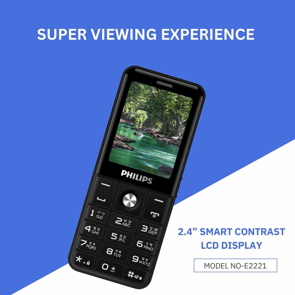 Philips All-New E2221 Sleek & Stylish |Keypad Mobile with 2.4" Screen|2500 MAH Battery | 2030mm Speaker| Wireless FM | Bright Torch| Digital Camera|Black - Image 2
