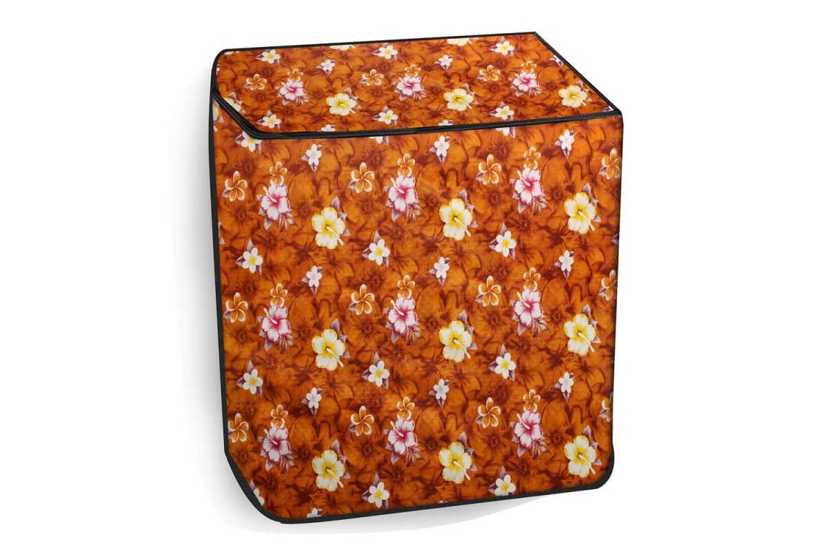 Stylista Washing Machine Cover Compatible for Whirlpool 9.5 kg semi Automatic ACE 9.5 XL Floral Pattern Orange - Image 3