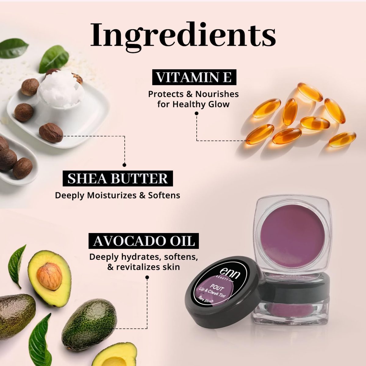 Enn Beauty Pout Lip, Cheek & Eyeshadow Tint with SPF 10 withThe Goodness of Jojoba & Avocado Oil, Natural Blush for Women, Long Lasting, Sls & Paraben Free - Bare Blush, 5gm - Image 6