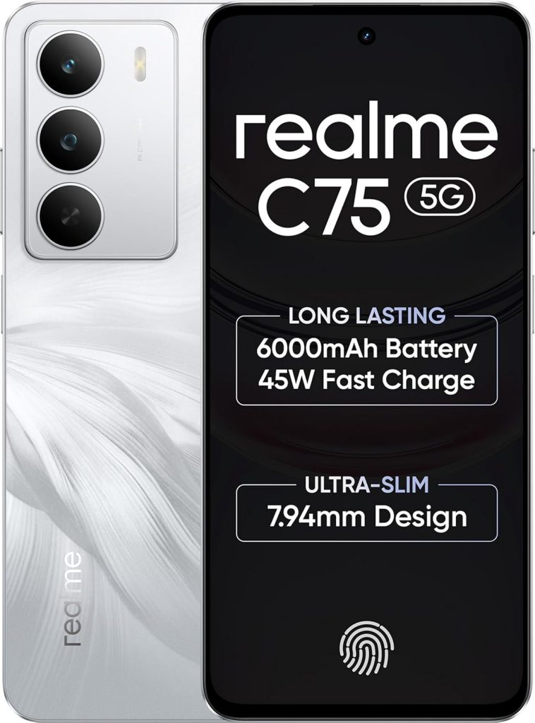 realme C75 (Lily White, 4GB RAM, 128GB Storage) | 6000mAh Battery | 50MP AI Camera | 6.72" FHD+ Display | Android 15