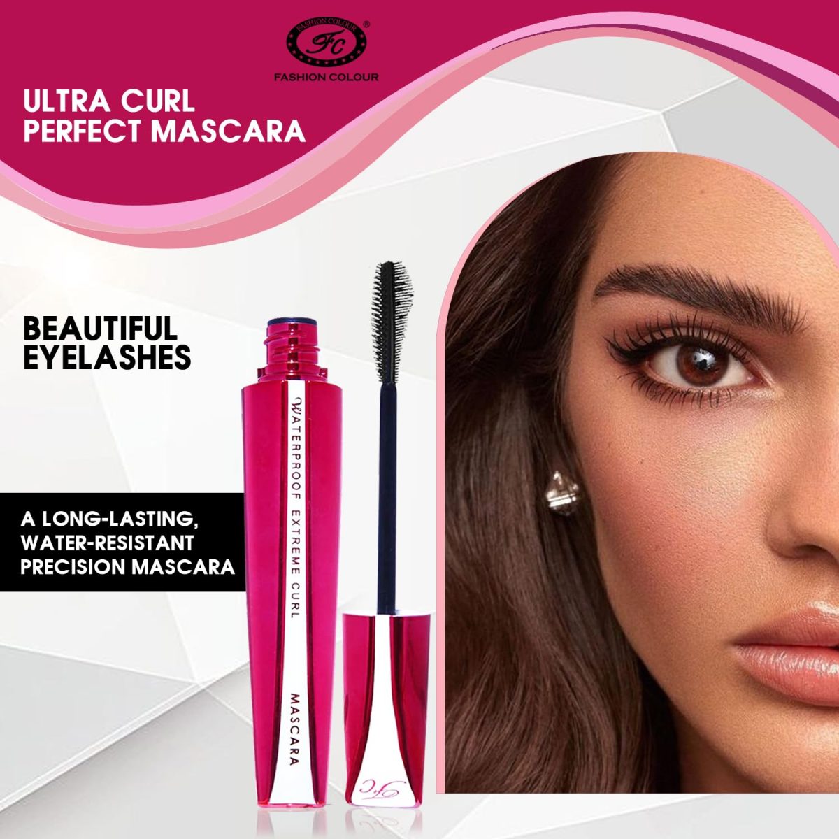 FASHION COLOUR Platinum Waterproof Mascara | Super Dense | Double Effect Silicon Brush | Extreme Curl | Waterproof | Volumising | Long Lasting | Extreme Black | Smudeproof | BLACK 8G - Image 3