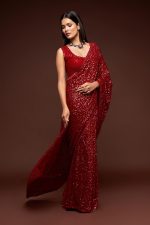 Zeel Clothing Women's Sequins Work Heavy Georgette Saree with Blouse (Latest-Sequins-Party-Saree, Free, Many Colors) - Image 3