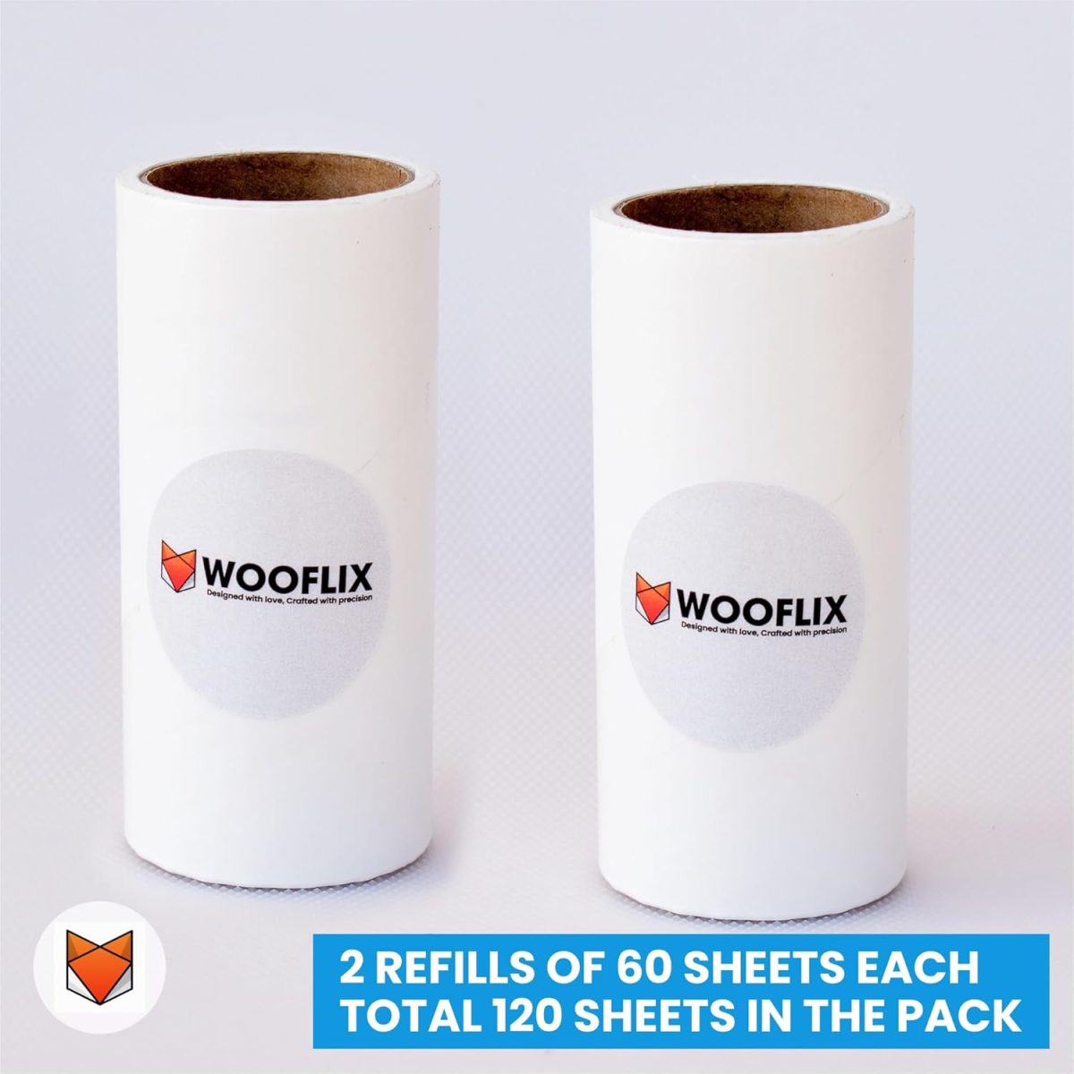 Wooflix Lint Remover with Handle, Protective Cover, and 2 Refills (120 Sheets) - Sticky Roller Brush for Clothes, Furniture, Carpet, Pet Fur, Dust, and Dirt - Image 4