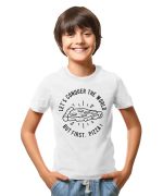 THREADCURRY Pizza Conquer | Funny Sarcasm Comic Quote Cotton Graphic Printed Tshirt for Boys White