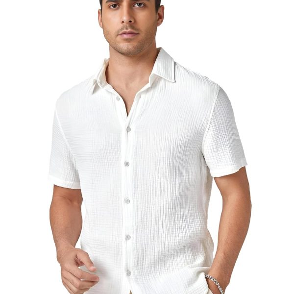 WEBRIC Shirt for Men | Mens Casual Shirt | Men Stylish Half Sleeve Shirt | Men Polycotton Shirt | Men's Regular Fit | Men Formal Shirt | Men's Textured Popcorn Slim Fit