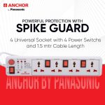 Anchor by Panasonic 4 way 6A Universal Socket with 3 Switch & 1 Master Switch | 4 Way Extension Board with 1.5 Mtr Extension Cord | Multi Plug Socket for Home Wall, Office (22568) - Image 6