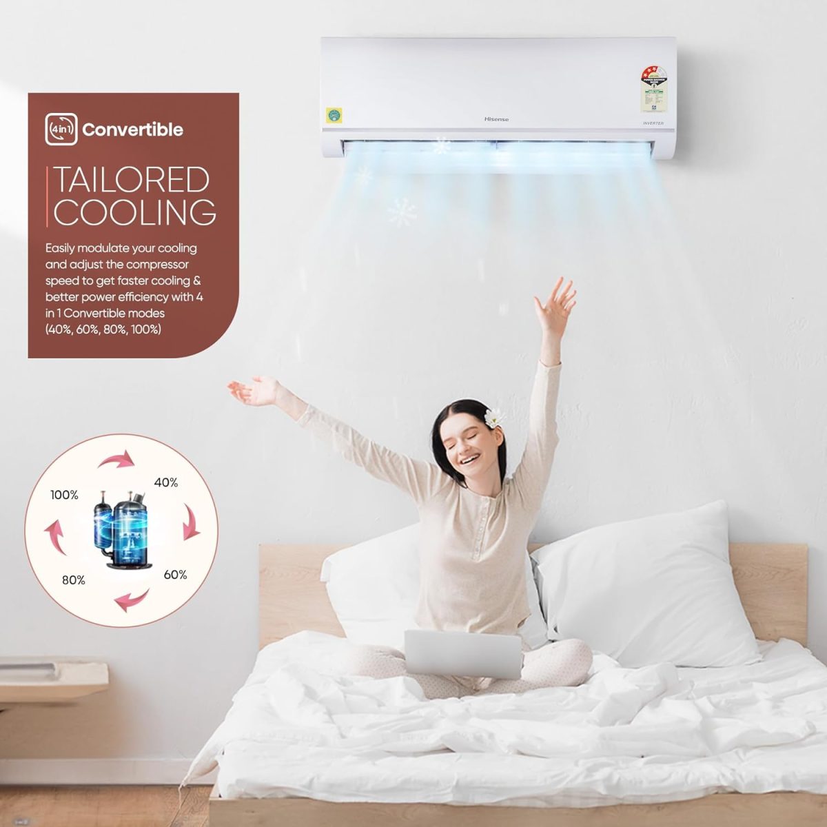 Hisense 1.0 Ton 3 star Inverter Split AC(Copper, 4-in-1 Convertible with Intelligent 4 modes, PM 2.5 filter, Anti corrosion, Self Clean, AS-12TR4R3BP1, White with Chrome Deco Strip) - Image 8