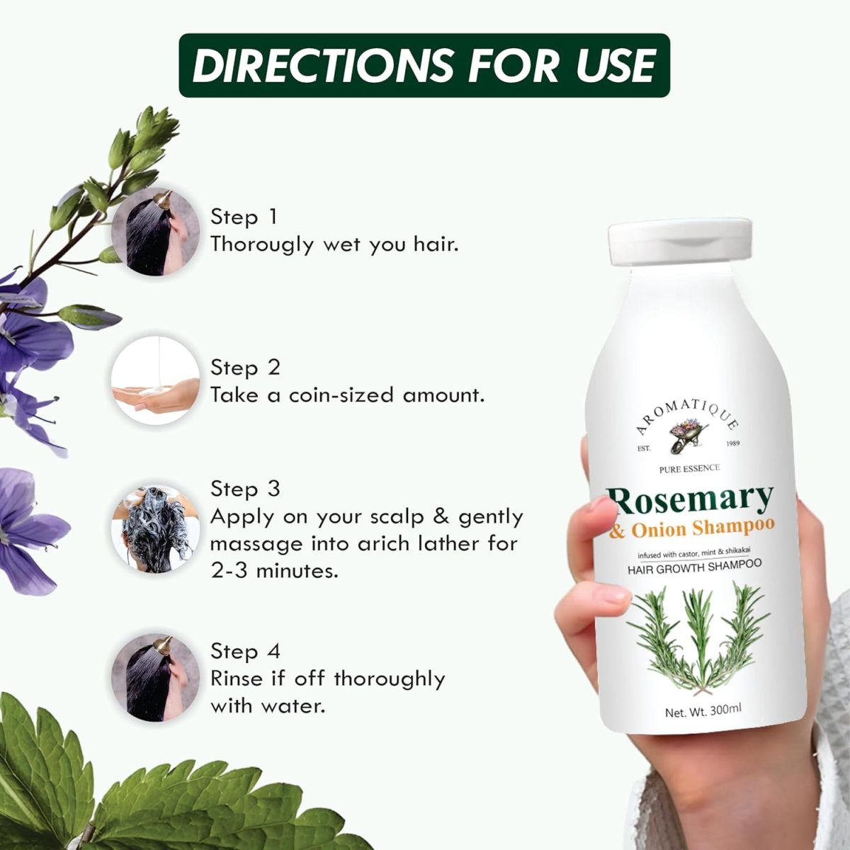 Aromatique Rosemary Shampoo for Hair Growth Enriched with Onion, Castor Oil & Shikakai Extract | Reduces Hair Fall & Controls Dandruff 300ml - Image 5