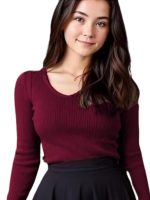 Stylish Ribbed V-Neck Full Sleeve Top for Women – Trendy Western Tops, Casual Office Wear T-Shirt Tops for Girls and Woman - Image 6