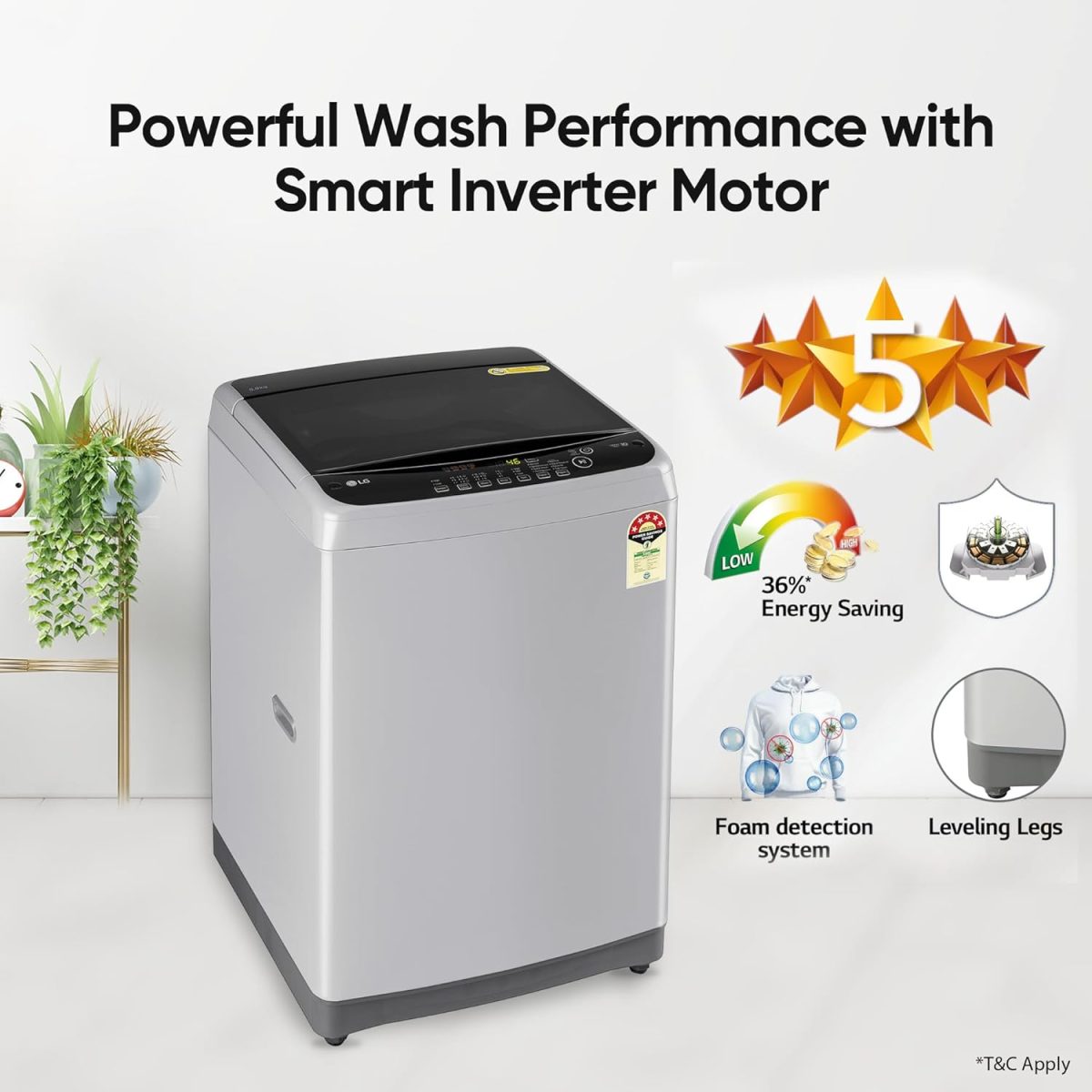 LG 8 Kg 5 Star Smart Inverter TurboDrum Fully Automatic Top Loading Washing Machine (T80SPSF1Z, Punch + 3, 2023 Model, Middle Free Silver) - Image 8