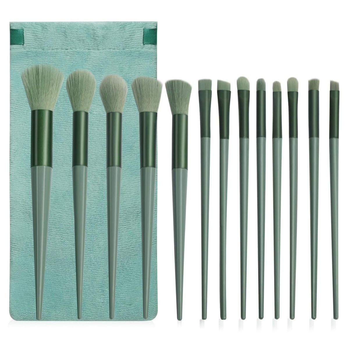 lizepto 13 Pcs Makeup Brushes Set with Bag – Foundation, Concealer, Powder, Blush, Highlighter, Eyeshadow & Eyebrow Brushes – Travel Makeup Kit for Beginners & Makeup Artists (Green) - Image 7