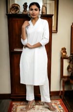 JAIPUR HAND BLOCK Womens HOLI WHITE COTTON Kurta Pant set (S88) - Image 3