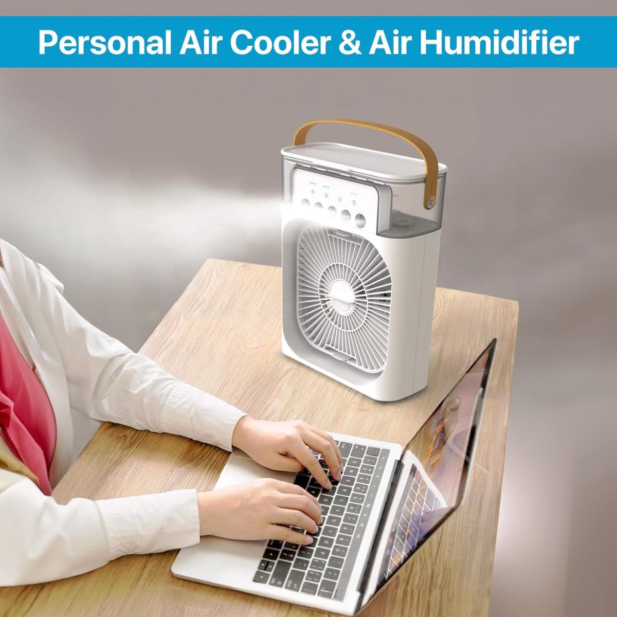 Portable Air Conditioner - Mini Evaporative Air Cooler Desk Air Conditioner Fan with 3 Wind Speeds, 3 Spray Modes, 1/2/3 H Timer and 7 Color Light, Air Cooling Fan - Image 6