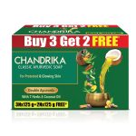 Chandrika Ayurvedic Soap Classic| Handmade Soap for Naturally Radiant Skin| For All Skin Types| 125g (Pack of 3) + 2x125g Soap Free