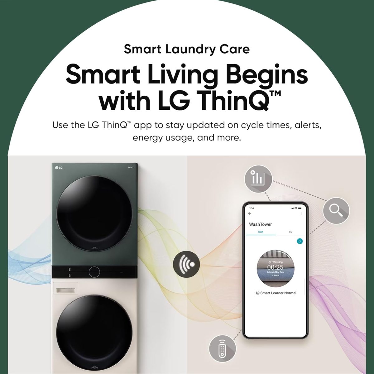 LG WashTower 13 Kg /10 Kg with AI Direct Drive & DUAL Inverter Heat Pump, Fully Automatic Front Load Washing Machine and Dryer (FWT1310BG) with Wi Fi & Central Control Panel Natural Beige & Green - Image 11