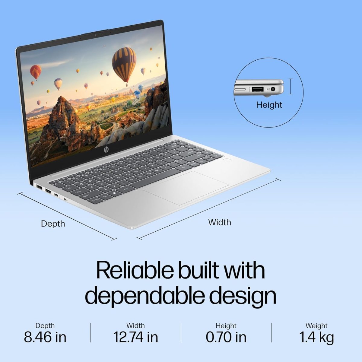 HP Laptop 14, AMD Ryzen 5 7520U, 14-inch (35.6 cm), FHD, 8GB LPDDR5, 512GB SSD, AMD Radeon Graphics, FHD Camera w/Privacy Shutter, Backlit KB (Win 11, MSO 2021, Silver, 1.4 kg), em0026AU - Image 5